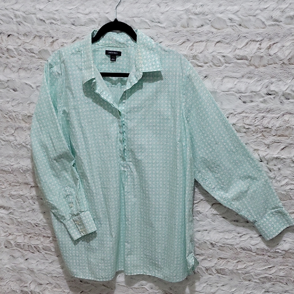 Lands' End Classic Long Sleeve Womens 22W Mint Green, Button Up, Preppy,